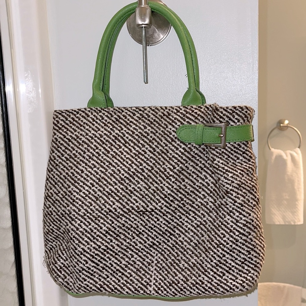 Nice light green and knitted brown & white purse